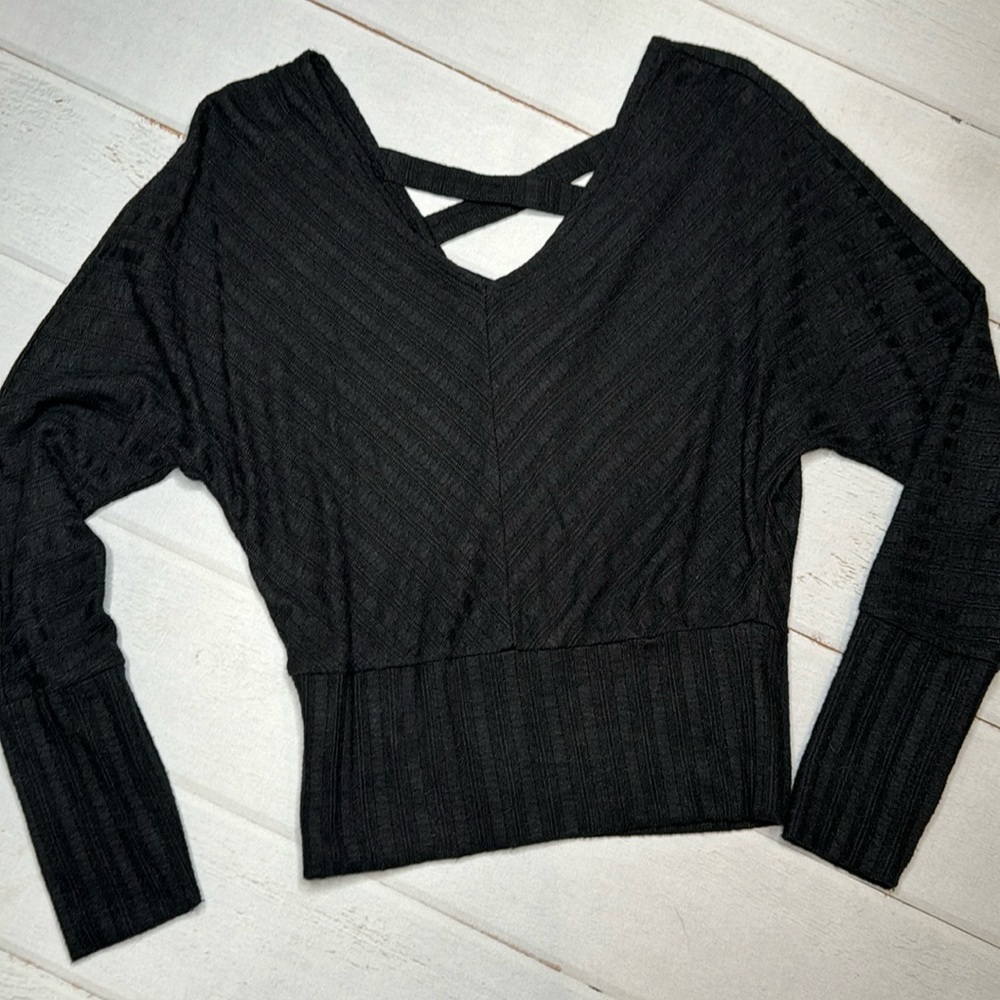 Crave Fame Vneck Criss Cross Black Sweater - Size Medium